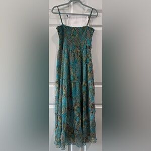 Magic Smocked Fairy Maxi Dress Size S Chiffon Asymmetrical Mermaid Peacock Y2k